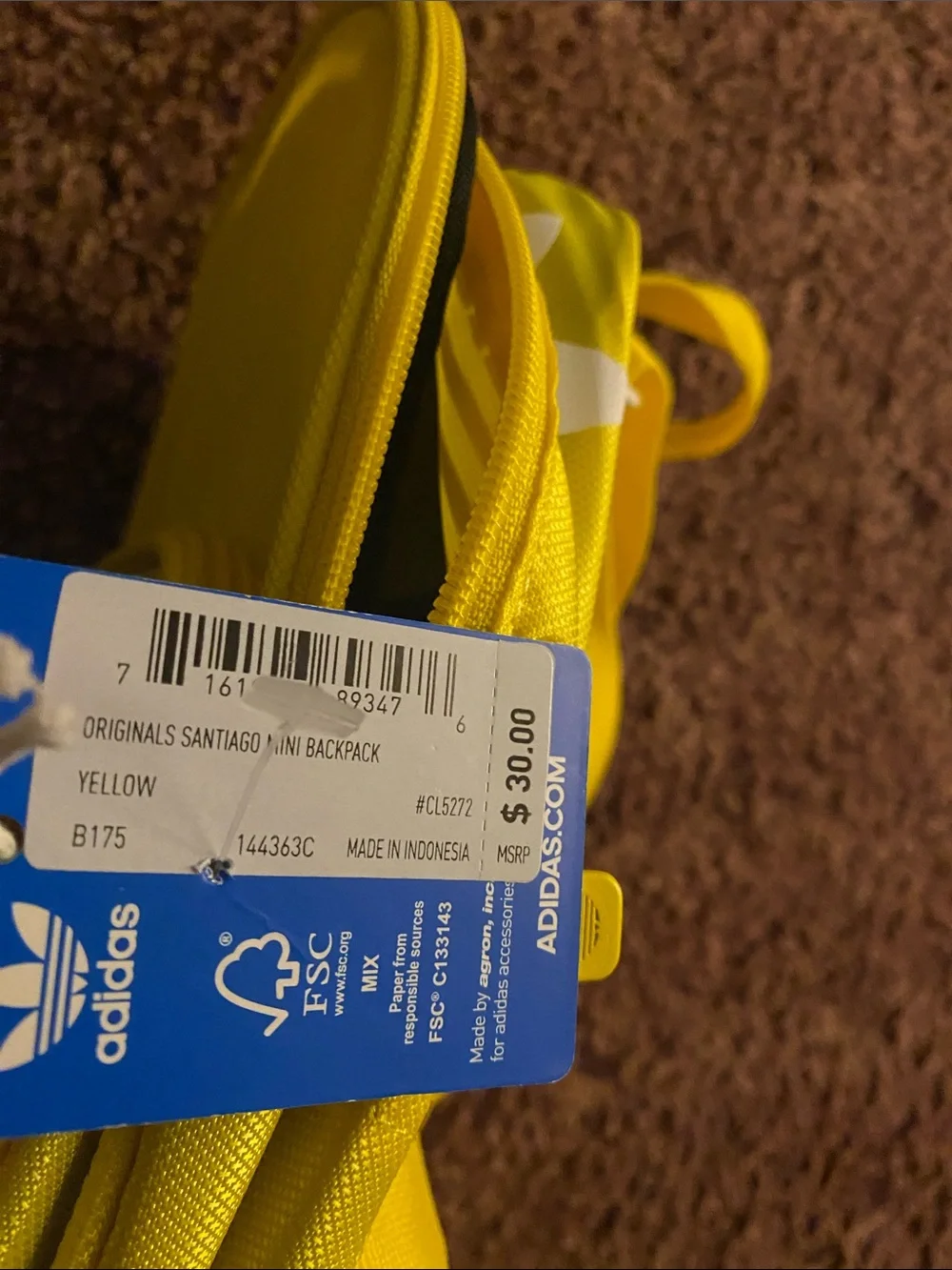 adidas Yellow Kids Mini Backpack with White Trefoil Logo